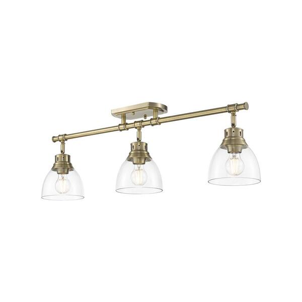 Golden Lighting - Duncan 6.5 in. 3-Light Aged Brass Semi-Flush Mount with Clear Glass Shade
