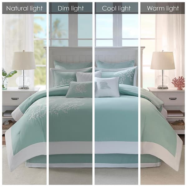 Coastline 4-Piece Aqua Cotton Queen Oversized Jacquard Comforter Set