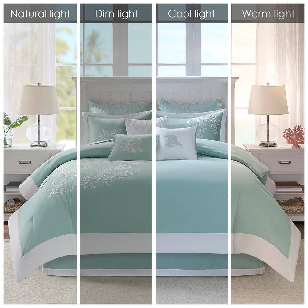 Twin Aqua and White Cotton Nautical Comforter Set