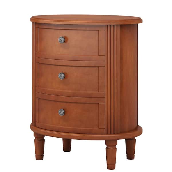 BYBLIGHT Fenley Brown 3 Drawer 19.68 in. W Nightstand Oval Bed Side Table for Bedroom, Fully Assembled, Modern Night Stand