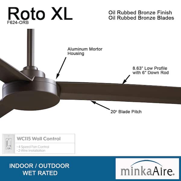 Roto XL 62 in. Indoor/Outdoor Oil Rubbed Bronze Ceiling Fan with Wall Control