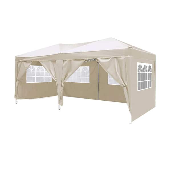 Boosicavelly 20 ft. W x 10 ft. D x 8.5 ft. H Beige Roof Metal Portable Carport with 6 Removable Sidewalls