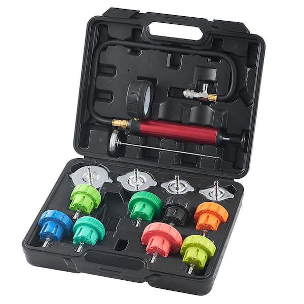 14-Piece Universal Radiator Pressure Tester Kit, Coolant Pressure Tester Kit with Color-coded Steel Test Cap Adapters