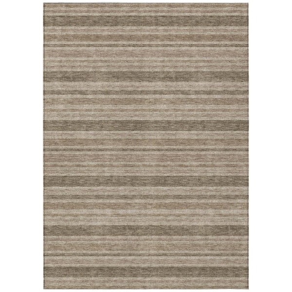 HomeRoots Taupe 10 ft. x 14 ft. Woven Striped Polyester Rectangle Indoor/Outdoor Area Rug