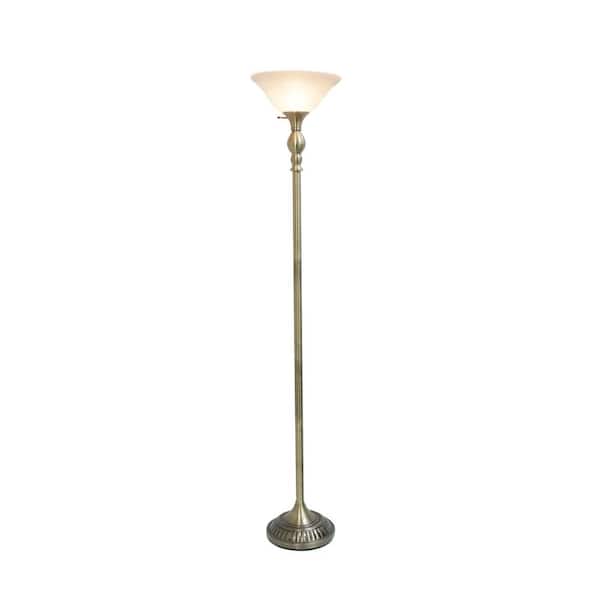 71 in. Antique Brass Classic 1-Light Torchiere Floor Lamp with White  Marbleized Glass Shade LHF-3001-AB - The Home Depot