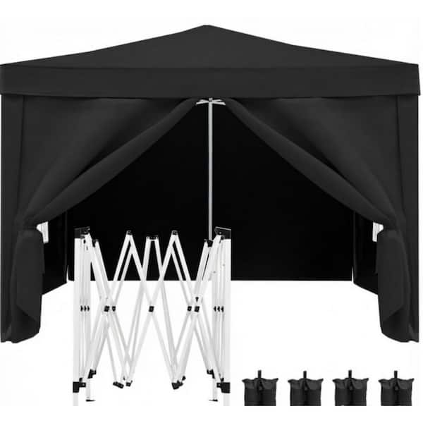 10 ft. x 10 ft. Black Outdoor Folding Canopy w/ 4 Removable Sidewalls, EZ Pop-Up Tent 4-Pieces Weight Bag and Carry Bag