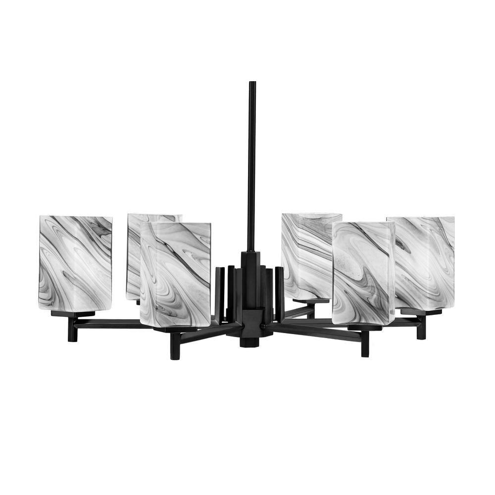Bridgewater 24.5 in. 6-Light Matte Black Chandelier with 3.5 in. Quare Onyx
