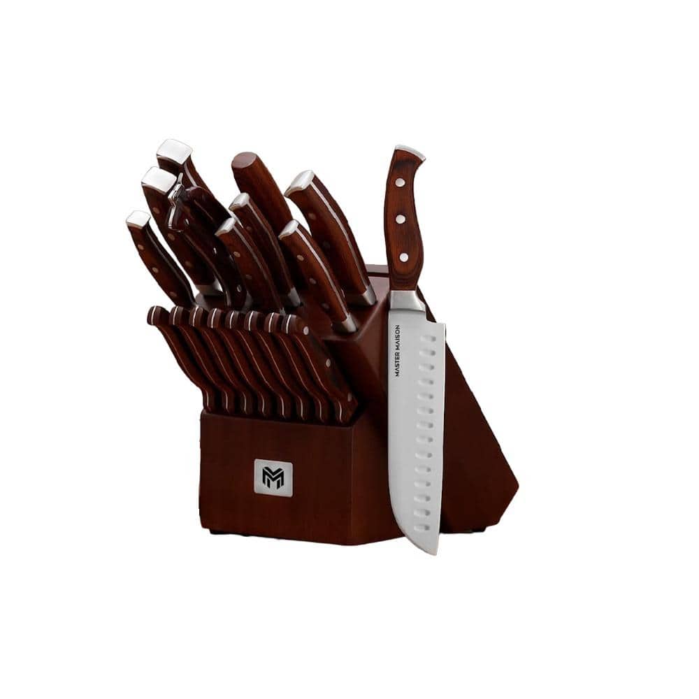 Aoibox 19 Piece Stainless Steel Kitchen Knife Set with Wooden Knife Block,  Walnut SNPH002IN464 - The Home Depot