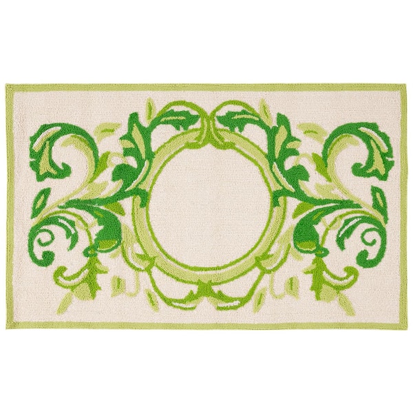 Monogram Beige/Green 3 ft. x 4 ft. "A" Leaf Swirl Indoor/Outdoor Area Rug