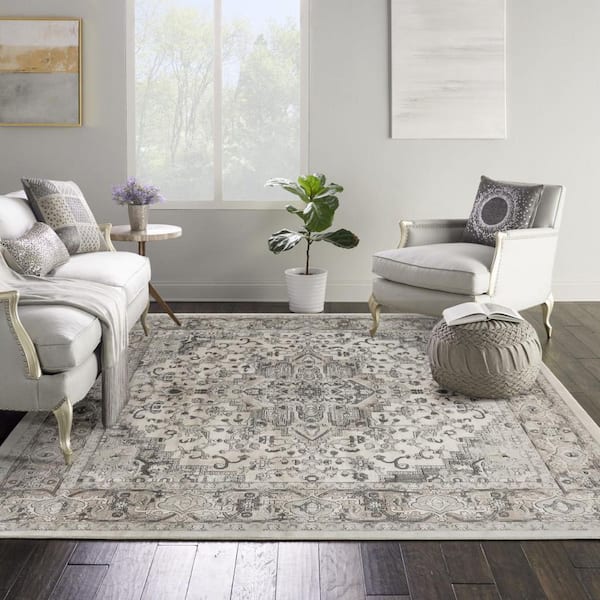 8 X 8 White Medallion Washable Area Rug Runner Rug