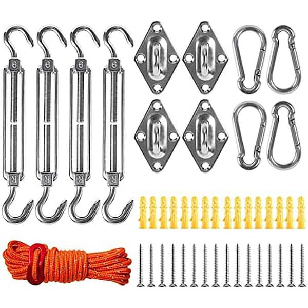 6 in. Stainless Steel Shade Sail Hardware Kit for Triangle Rectangle Sunshade Installation, Garden Patio Lawn