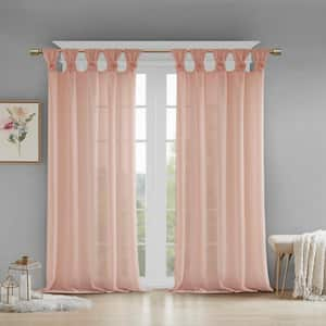 Florah Blush Faux Linen 50 in. W x 84 in. L Sheer Curtain (Single Panel)