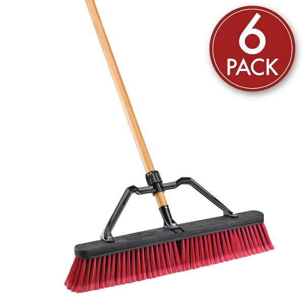 24 in. High Power Multi-Surface Industrial Grade Push Broom with Handle (6-Pack)