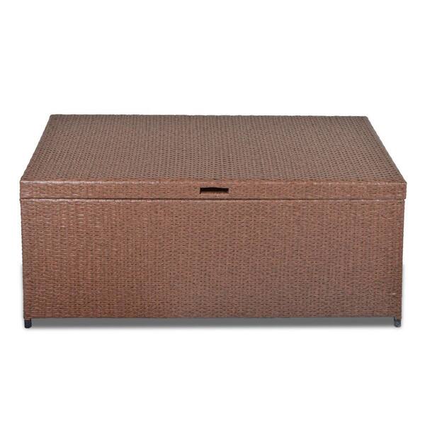 DIMAR GARDEN Outdoor Storage Deck Boxes with Waterproof Cover 70  Gallon,Patio Wicker Storage Box,Brown