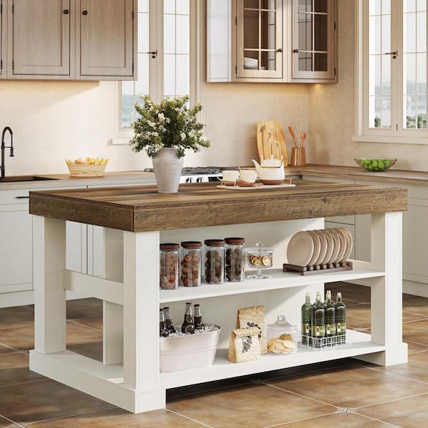 BYBLIGHT Clarine Dark Brown White Wood 55 in. 3-Tier Stationary