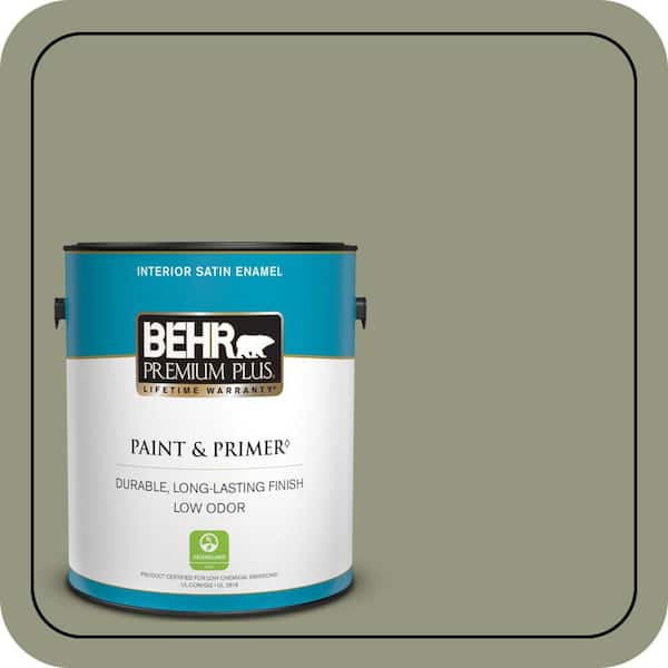 BEHR PREMIUM PLUS 1 gal. #S380-5 Milkweed Pod Satin Enamel Low Odor Interior Paint & Primer