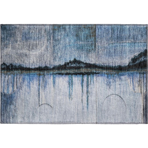 Mayfield Premium Machine Washable Abstract AMF2059 Blue 2 ft. x 3 ft. Accent Rug