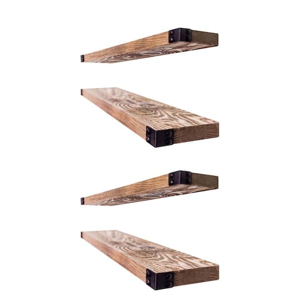 Unbranded Sylvia and Dennis 36 in. x 2 in. Brown Assembled Floating Shelves (4 Pack)