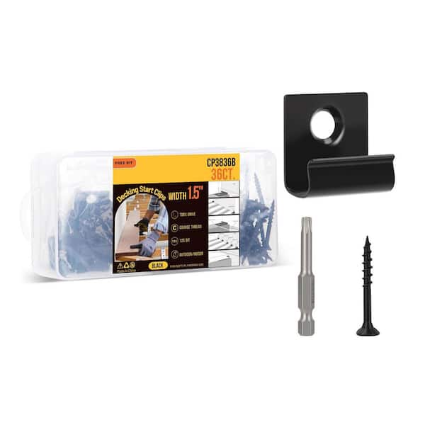 Afoxsos Stainless Steel Black Invisible Design Starter Clips with T25 Bit and Screws for Decking Board Hidden Fastener (36-Pack)