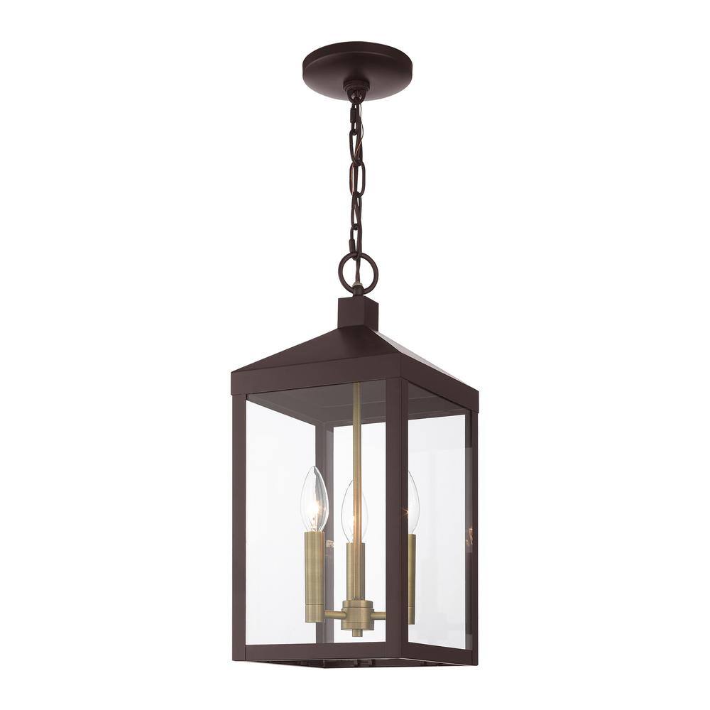 Nyack Bronze and Brass 3-Light Outdoor Pendant Lantern