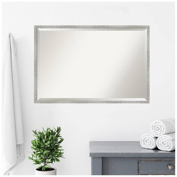 Beveled Bathroom Wall Mirror Scratched Wave Chrome Frame, 49 OFF