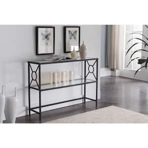 SignatureHome Finish Textured Black Frame Material Metal with Glass Shelf Console Table Dimensions: 42"W x 12"L x 30"H