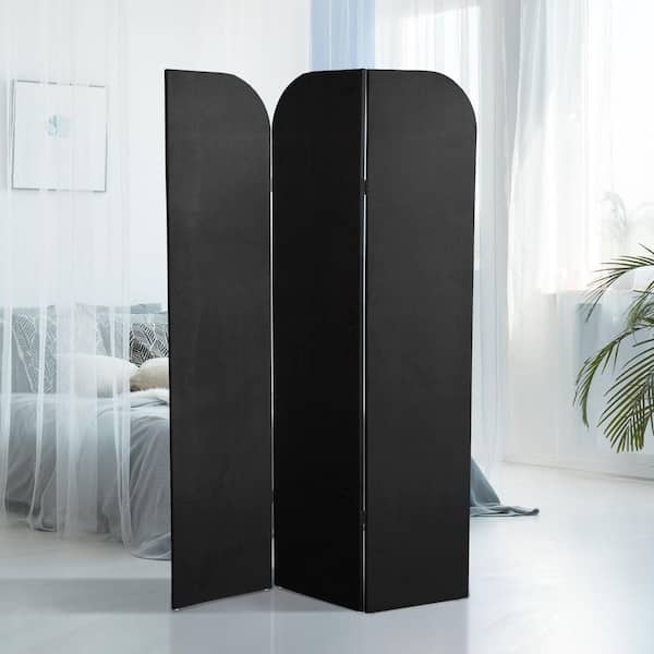 Oriental Furniture 6 ft. Black 3-Panel Modern Arch Velvet Room Divider