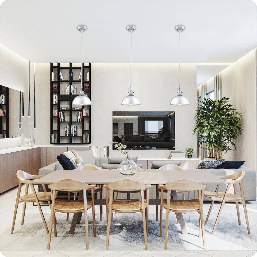 Elegant Chrome Dome Pendant Light with Adjustable Height and Swivel Joint