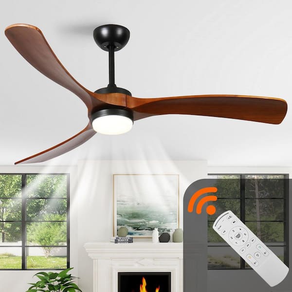 60 in. Indoor Brown Modern Ceiling Fan with LED Light with Remote Included, Downrod Mount