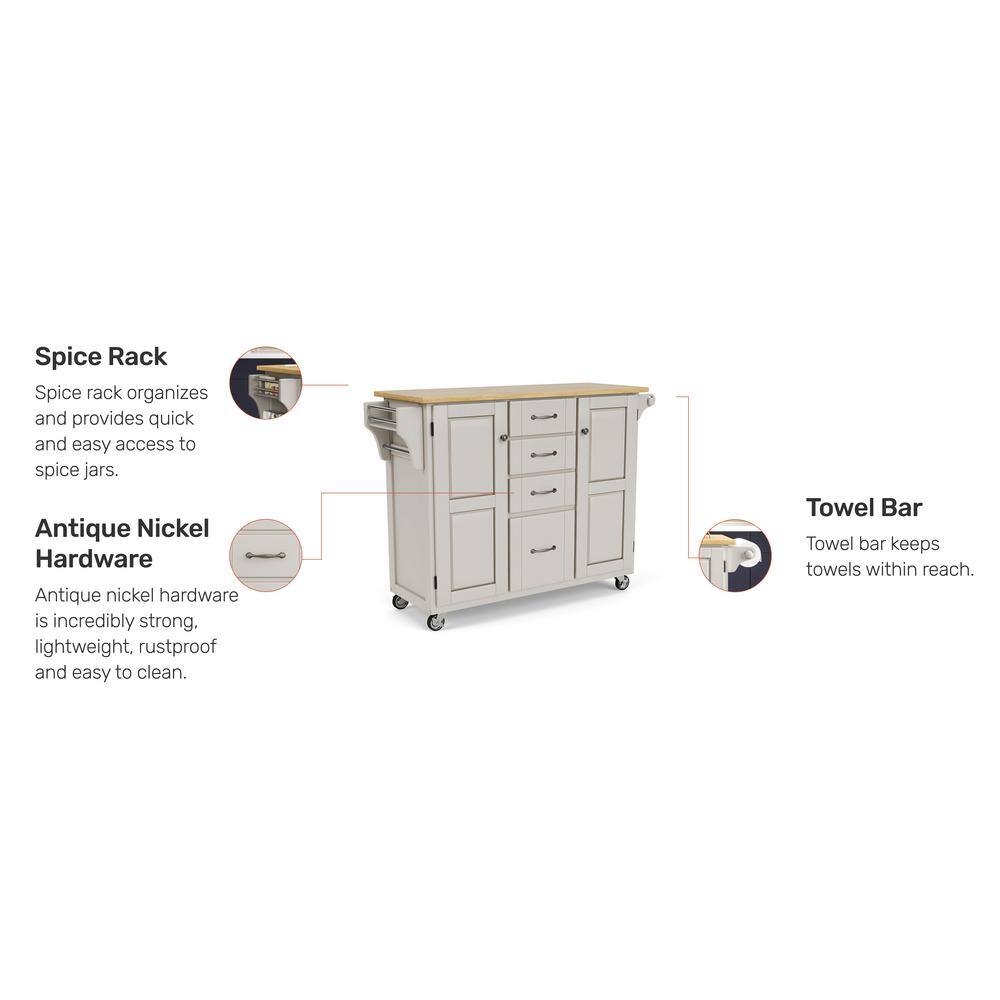 White and Natural Wood Kitchen Cart with Storage