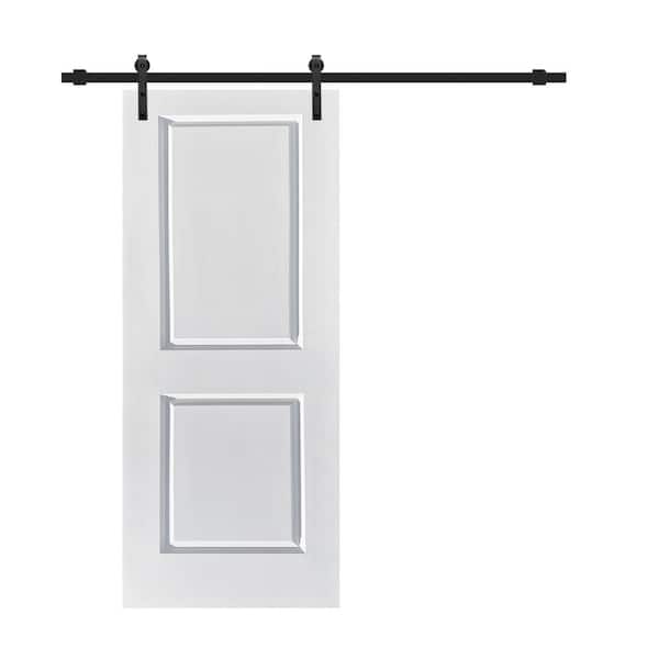 CALHOME 30 in. x 80 in. White Painted Finished Composite MDF 2 Panel Interior Sliding Barn Door with Hardware Kit