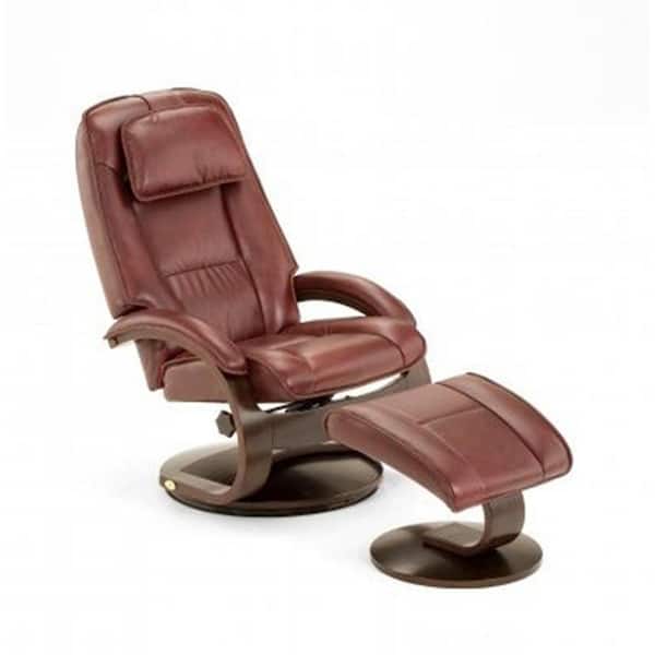 Mac Motion Oslo Collection Merlot Top Grain Leather Swivel Recliner with Ottoman