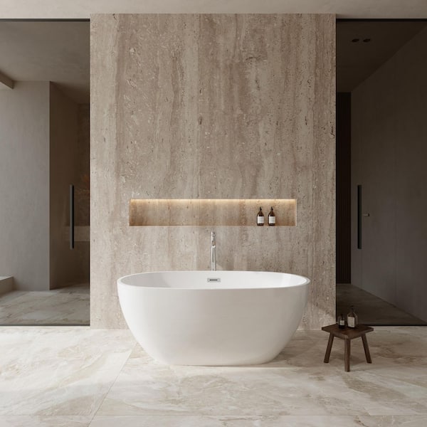 Juno 4.9 ft. Acrylic Flat Bottom Non-Whirlpool Bathtub in White with Polished Chrome Trim and Faucet