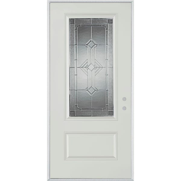 Stanley Doors 32 in. x 80 in. Neo-Deco Zinc 3/4 Lite 1-Panel Painted White Steel Prehung Front Door