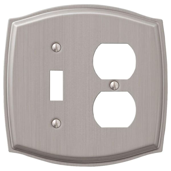 AMERELLE Vineyard 2 Gang 1-Toggle and 1-Duplex Steel Wall Plate - Brushed Nickel