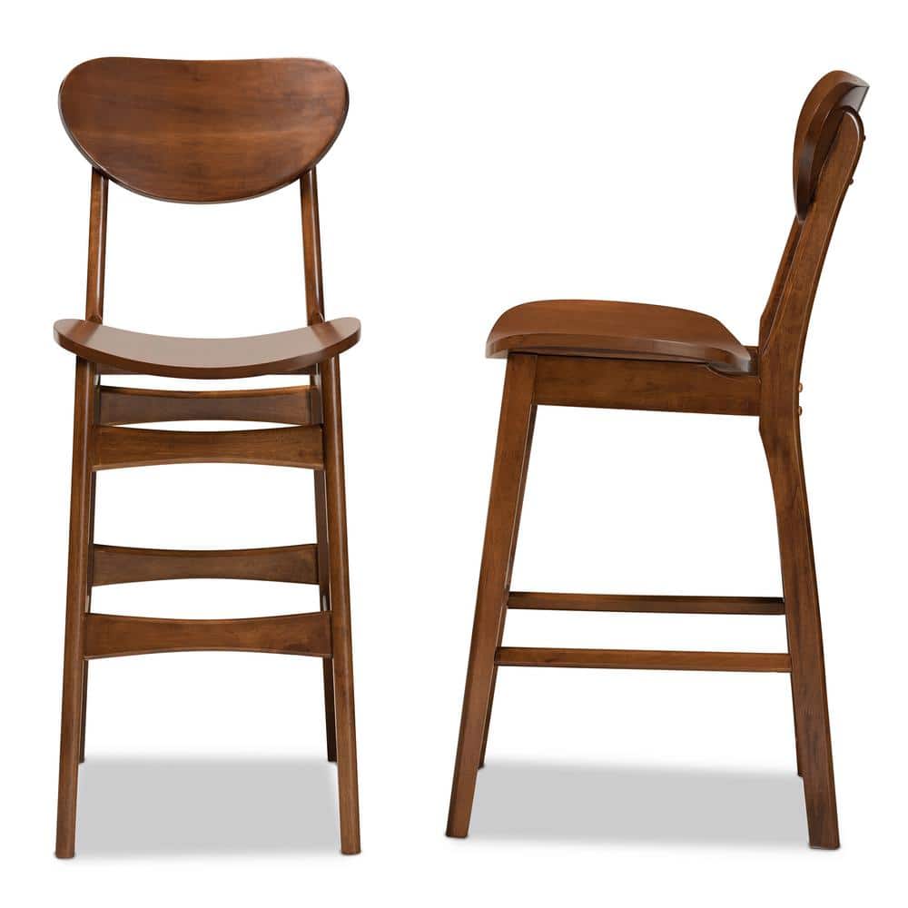 Katya Walnut Brown Adjustable Wood Bar Stool Set