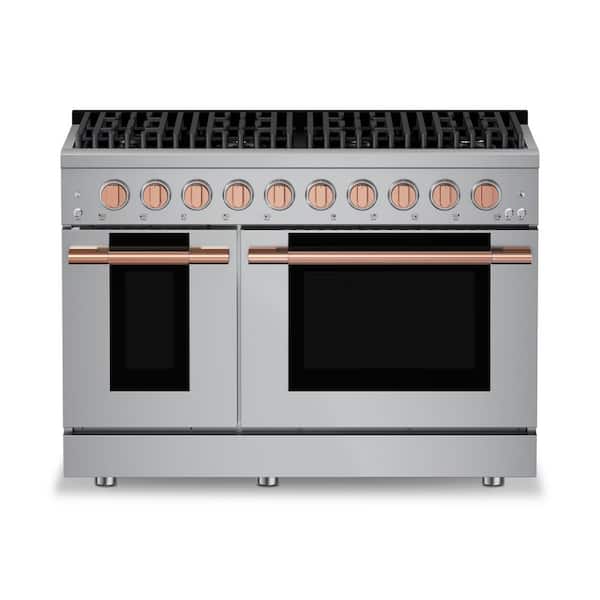 HausPro 48 in. 8 Burners Gas Range in Rose Gold with 20,000 BTU and Double Oven with 5 Rack Positions