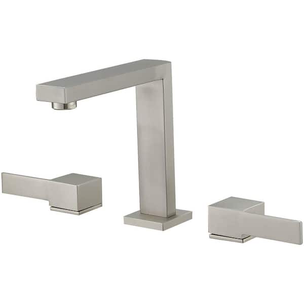 BWE 8 in. Widespread Double Handle High-Arc Bathroom Faucet Water-Saving With Drain Kit In Brushed Nickel