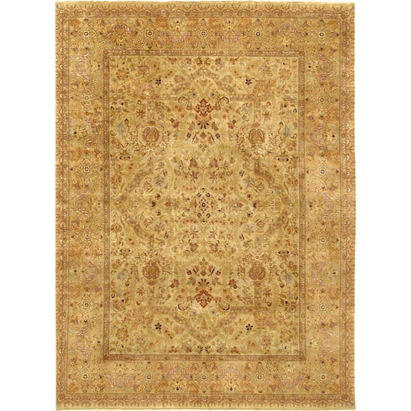 Pasargad Home Tabriz Beige/Gold 12 ft. x 18 ft. Floral and Botanical Lamb's Wool Area Rug
