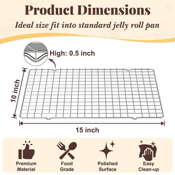 10 in. x 15 in. Cooling and Baking Racks with Dishwasher Safe for Oven Cooking, Baking, Grilling and Roasting (2-Pack)