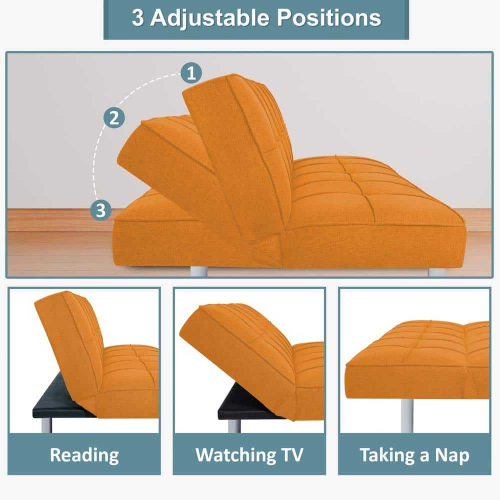 Tangerine Linen Twin Sleeper Futon with Metal Legs
