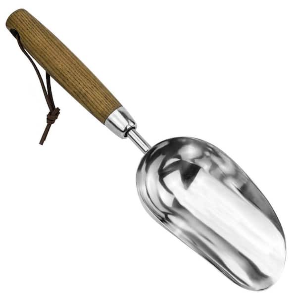 1 Cup 12.9 in. Stainless Steel Garden Trowel Hand Scoop with 6.8 in. Wood Handle Dirt Trowel for Transplanting