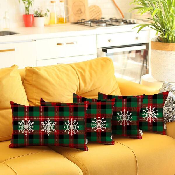 HomeRoots Charlie Set of 4 Christmas Tree Trio Plaid Lumbar Throw Pillows 1  in. X 20 in. 2000400914 - The Home Depot