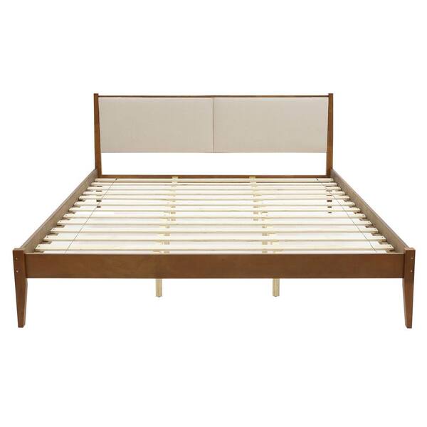 LuxenHöme Modern White King Headboard and Wood Frame Set with