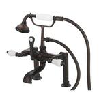 3-Handle Vintage Claw Foot Tub Faucet with Hand Shower and Porcelain Lever Handles in Oil Rubbed Bronze