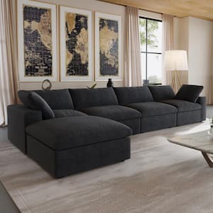 160.6 in. W Square Arm 5-Piece Modular Free Combination Sectional Sofa with Ottoman in Black