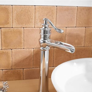 Single-Hole Single-Handle Bathroom Faucet High Spout with Drain Kit Included Corrosion Resistance in Polished Chrome