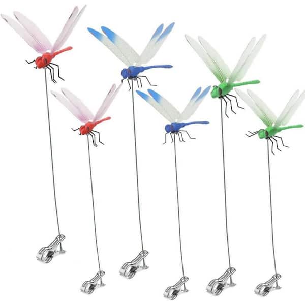6-Pack 3D Dragonfly Clips and Garden Stakes-Deer/Horse Fly and Bird Scare Devices for Indoor/Outdoor Garden