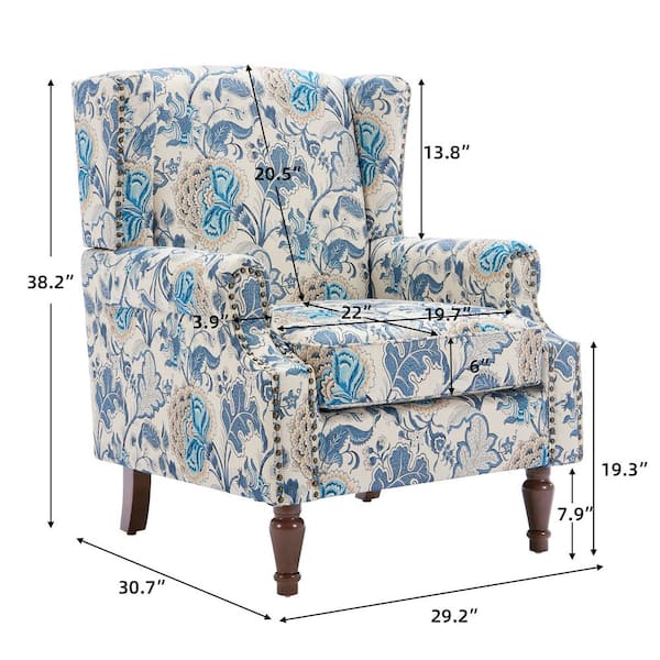 Uixe Boho Blue Linen Upholstered High Back Accent Arm Chair