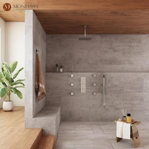 Athens 5-Spray Patterns 12 in. Ceilling Mount Rainfall Dual Shower Heads with 6-Jet Thermostatic Valve in Brushed Nickel